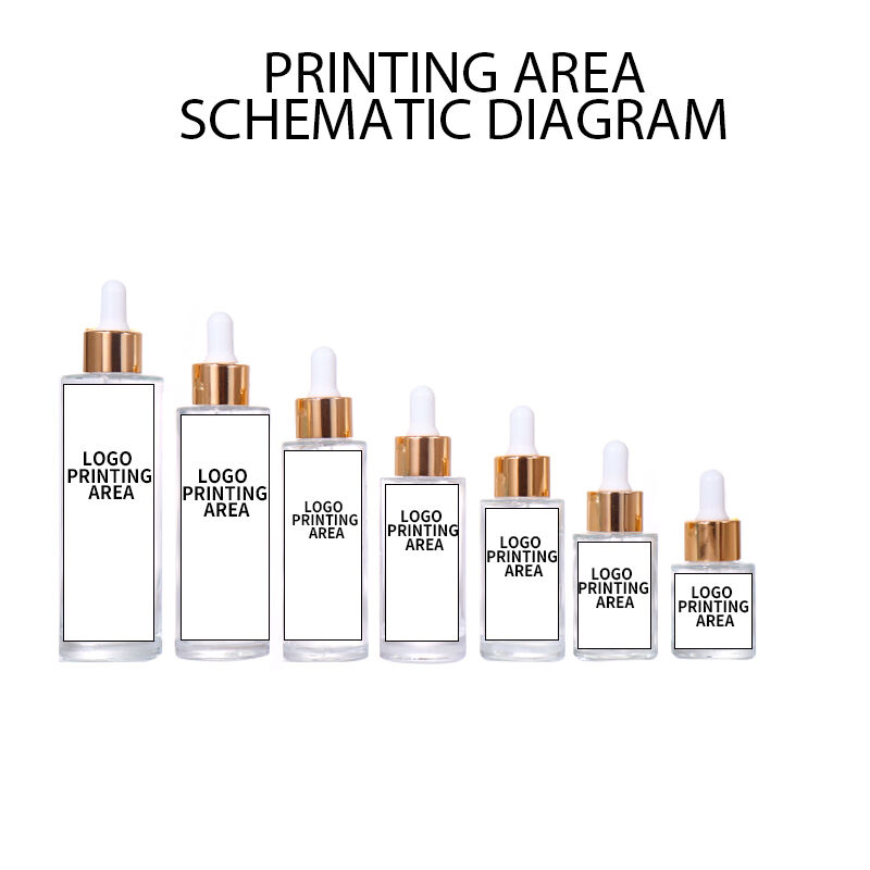 100ML, 80ML, 60ML, 50ML, 40ML, 30ML, 20ML Transparent / Frosted Dropper Beauty Bottle, Gold Lid Design Shows Light Luxury Texture details