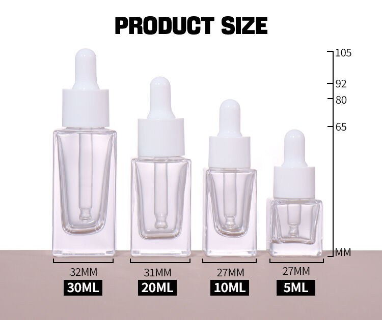 30ml/20ml/10ml/5ml Transparent Square Dropper Beauty Bottle, Minimalist Design Shows Pure Style manufacture
