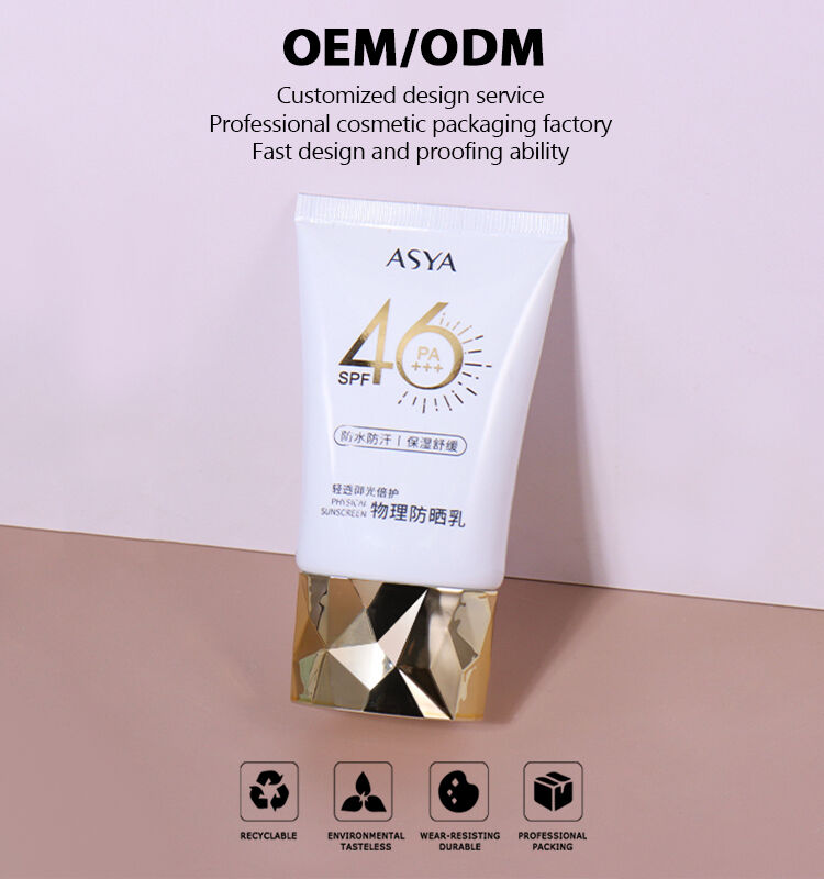 50ml Pure White Sunscreen Lotion Hose, Diamond - Shaped Golden Cap Shows Luxurious Texture supplier
