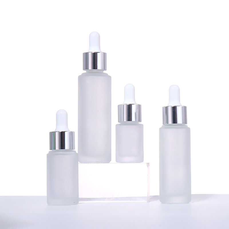 40ML, 30ML, 20ML, 10ML Minimalist Frosted Essence Bottle, Silver Lid / Dropper Shows Exquisite Charm