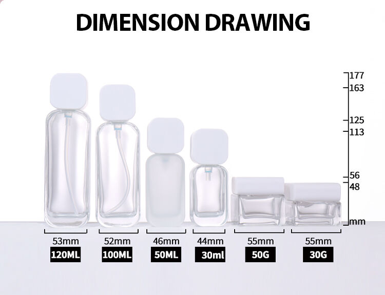 120ML, 100ML, 50ML, 30ML, 50G, 30G Transparent Minimalist Bottle Set, Square Design Shows Fresh Texture manufacture