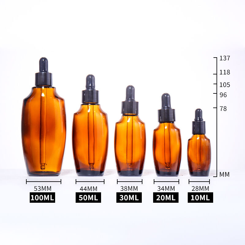 100ML/50ML/30ML/20ML/10ML Amber - Brown Dropper Bottles, Curved Bodies details