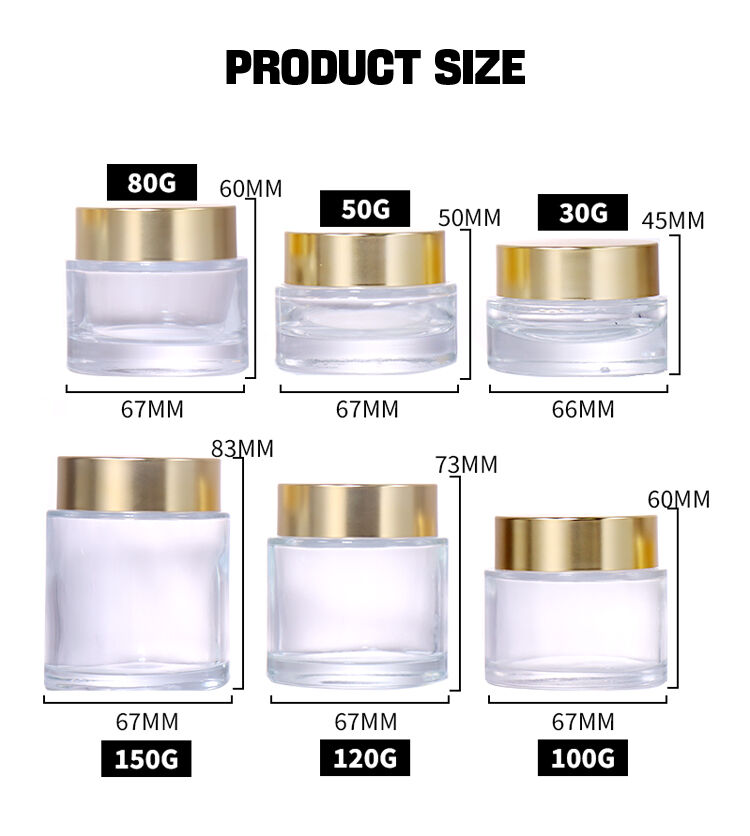 150G, 120G, 100G, 80G, 50G, 30G Transparent Cream Jars in Two Styles, Golden Lids and White Lids Show Diverse Elegance factory