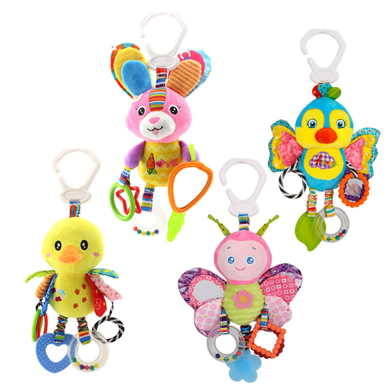 Stuffed Animal Hanging Toy Baby Rattle Crinkle Squeaky Toys Car Seat Stroller Toys for for 0-12 Months Baby