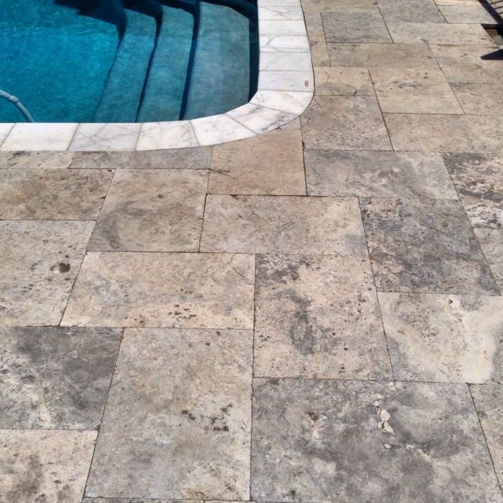 Natural Silver Grey Brown Travertine Swimming Pool Coping Stone and Deck Floor Paving Tile