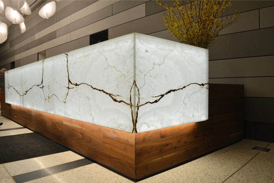 Back-lit Natural Snow White Onyx Composite Tile With Translucent Glass Panel Backside