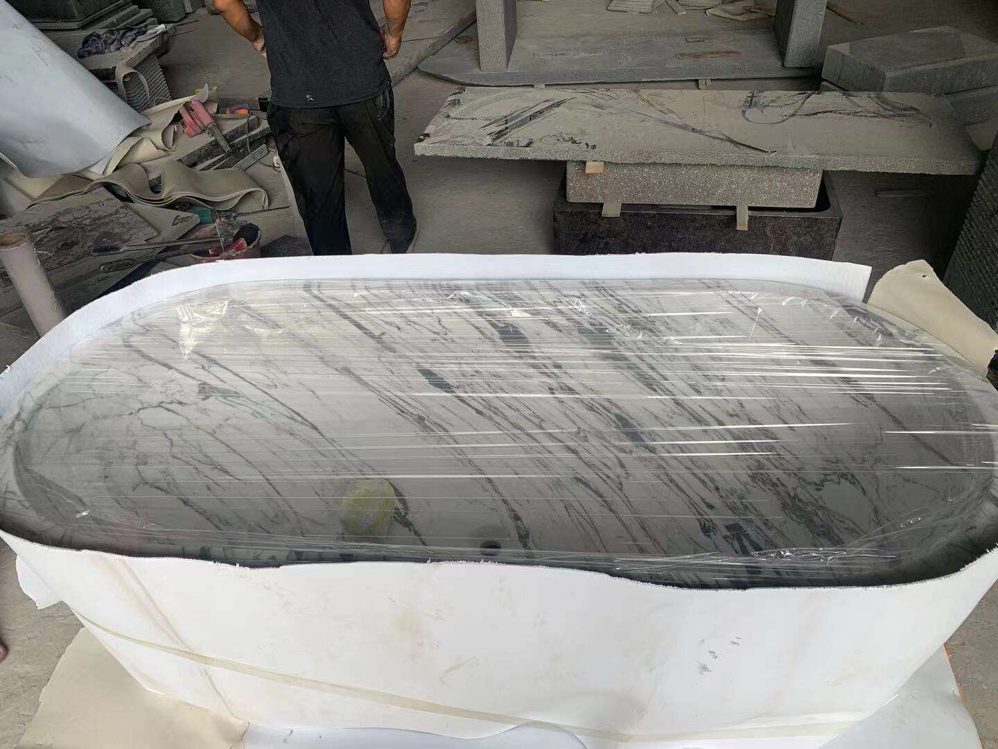 Luxurious,modern Italian Statuarietto marble bathroom with bathtub  supplier