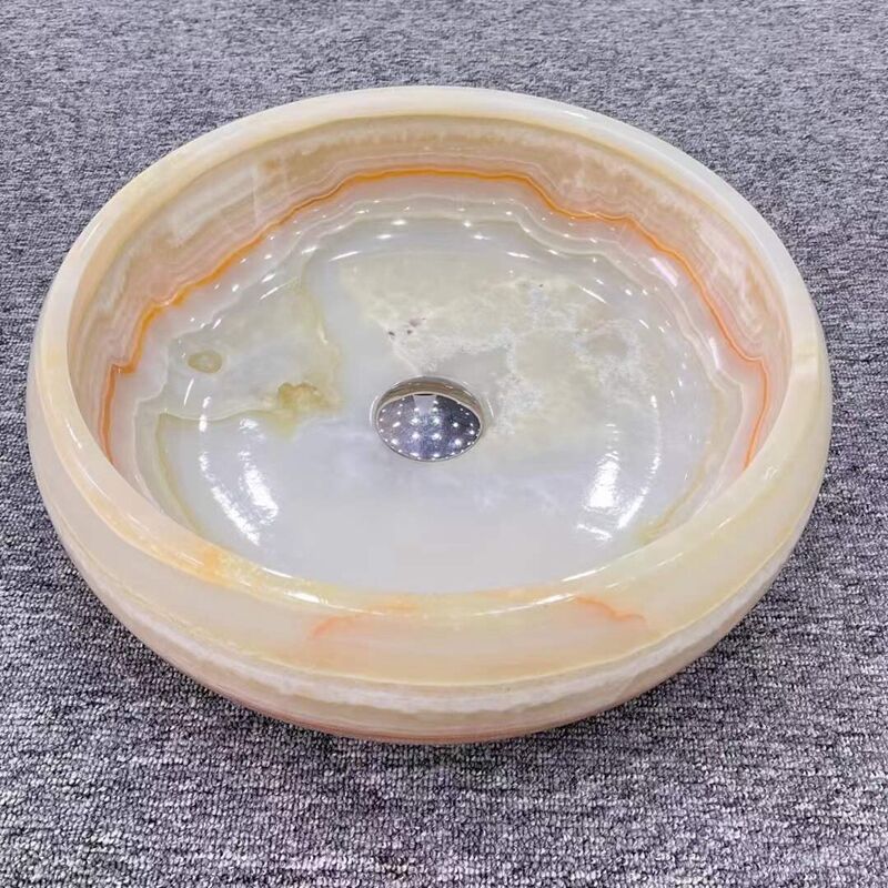 Direct Factory Made Natural Onyx Chess Round Wash Basin Marble Sinks