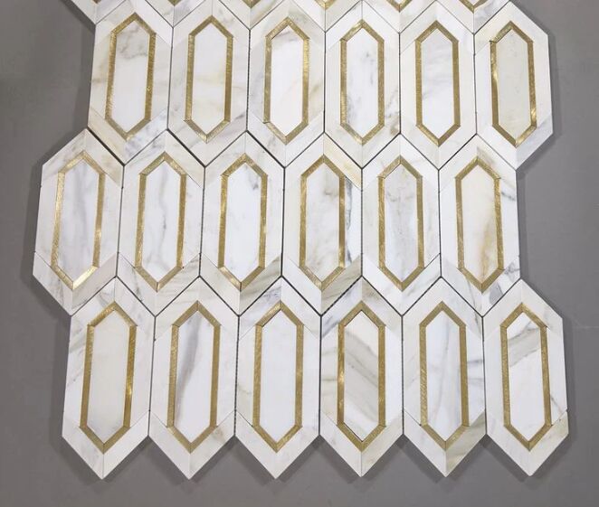Calacatta Gold Marble with Gold Metal Waterjet Mosaic Tile