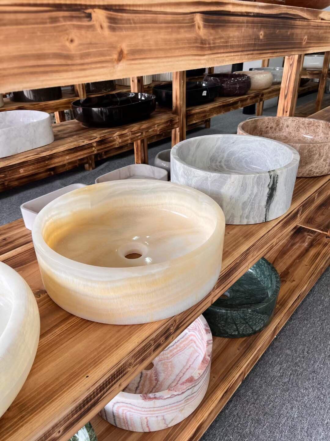 Direct Factory Made Natural Onyx Chess Round Wash Basin Marble Sinks details