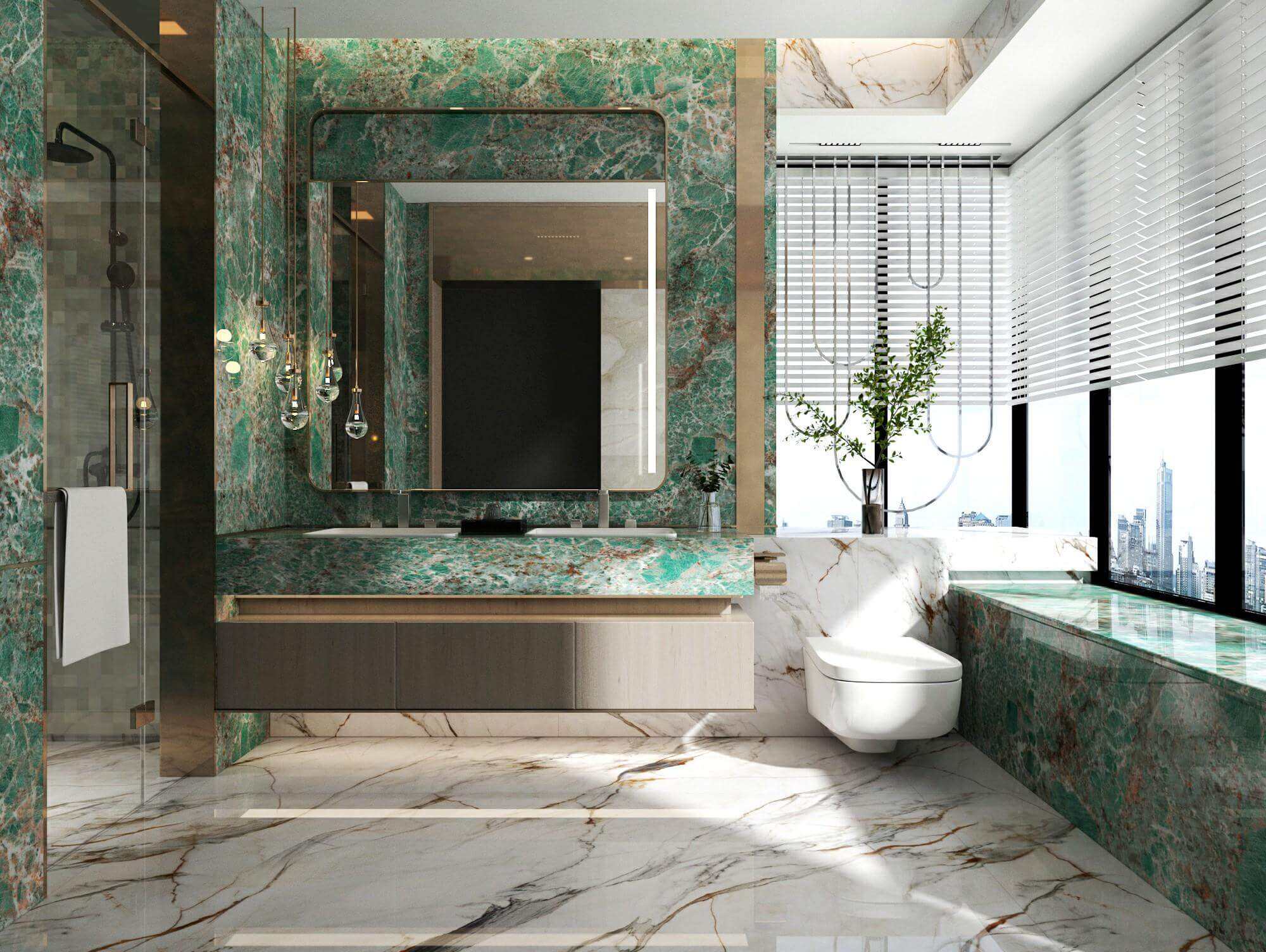 Honed Bookmatch Amazon Green Quartzite Thickness 18MM for Bathroom Walling