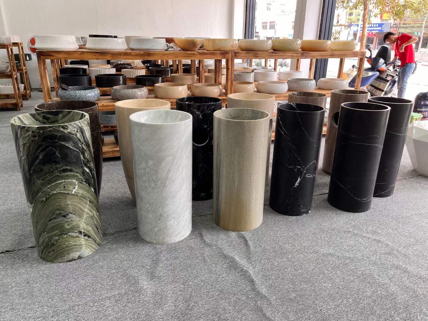 Customized Portoro Black Marble Pedestal Sinks Bathroom Corner Washing Sinks supplier