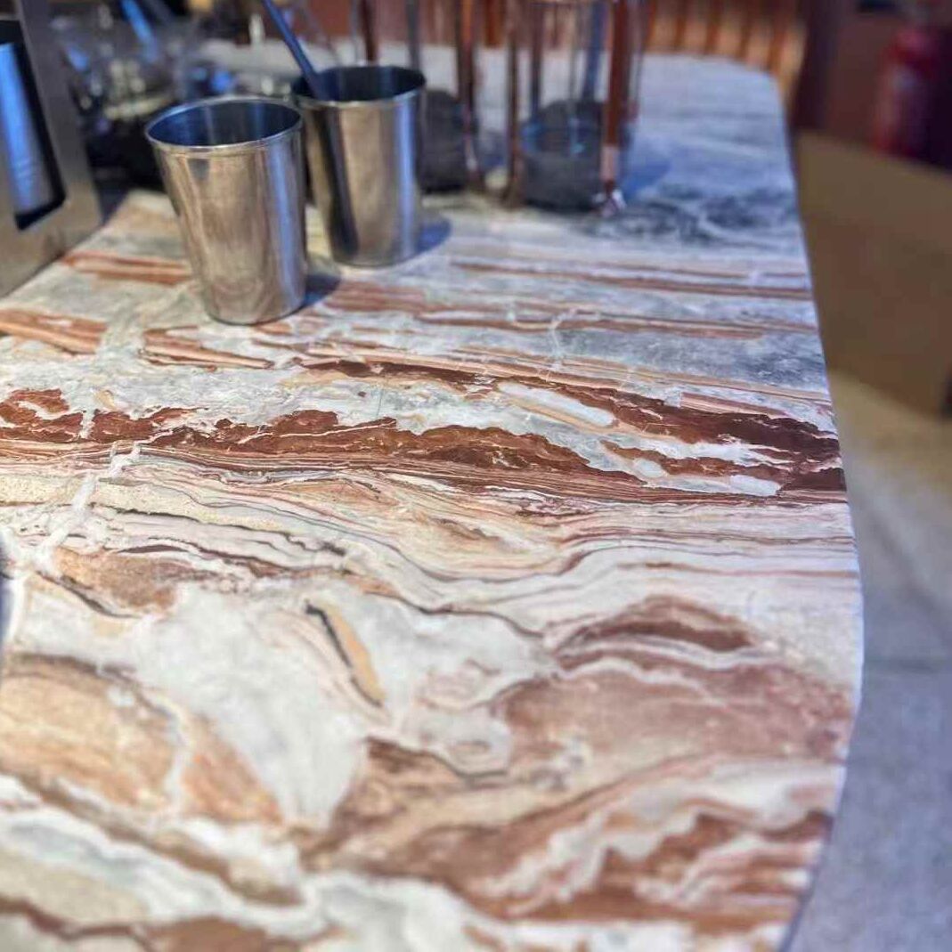 Arabescato Red Orobico Rosso Marble Countertop Worktop details