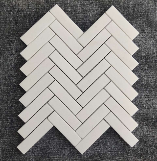 Thassos White Marble Herringbone Tiles