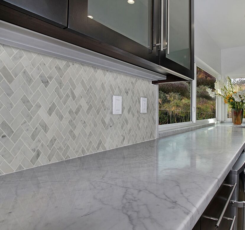 Kitchen Bathroom Wall Tile by Bianco Carrara White Marble Stone Herringbone Mosaic Polishd Honed Finish