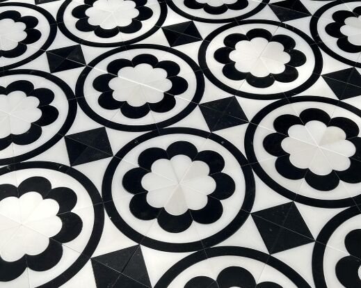 Black and White Onyx Marble Waterjet Tiles manufacture