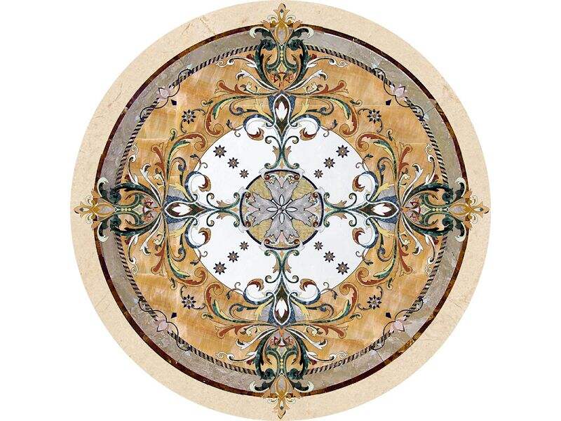 Foyer Inlay Waterjet cut design pattern marble flooring tile manufacture