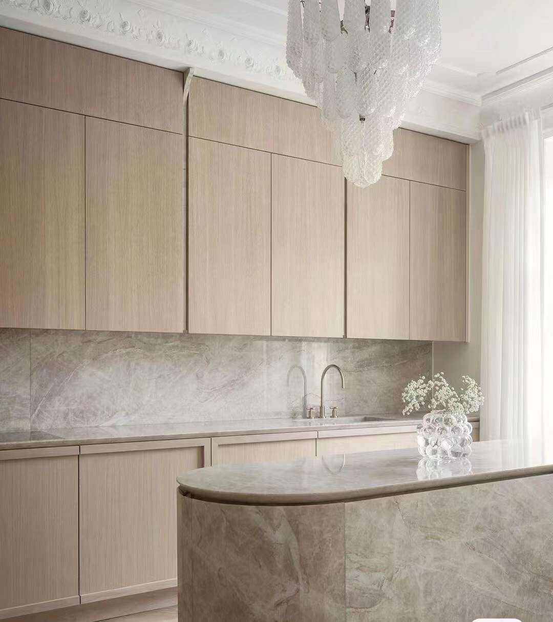 Natural Taj Mahal Quartzite Marble Waterfall Kitchen Island Counter Top ...