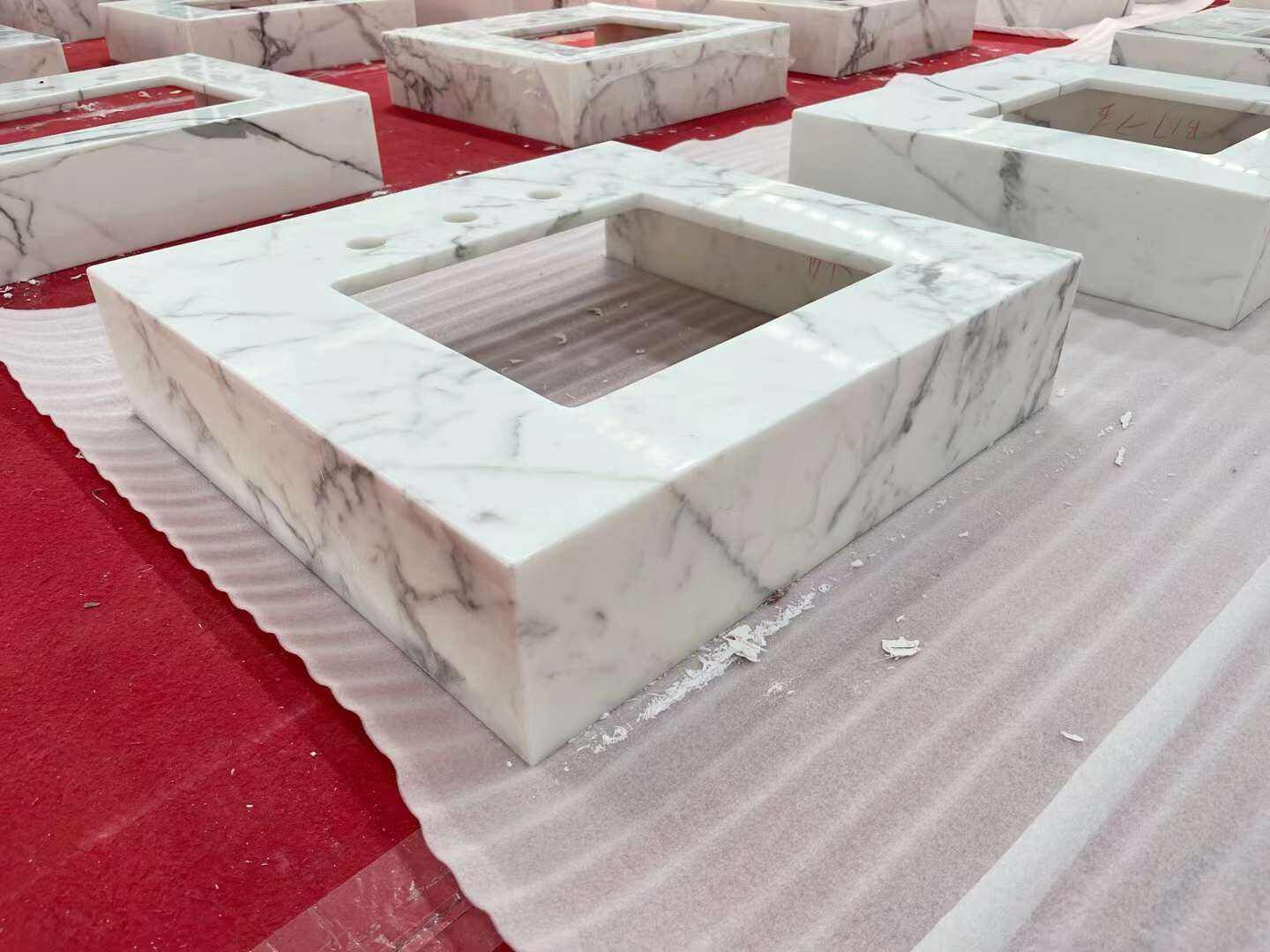 Natural Statuario White Marble Statuary Bianco Laminated Vanity Top With Sink Cut-out