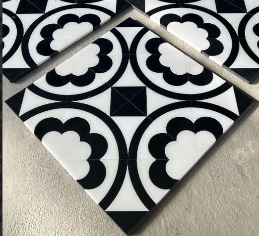 Black and White Onyx Marble Waterjet Tiles factory