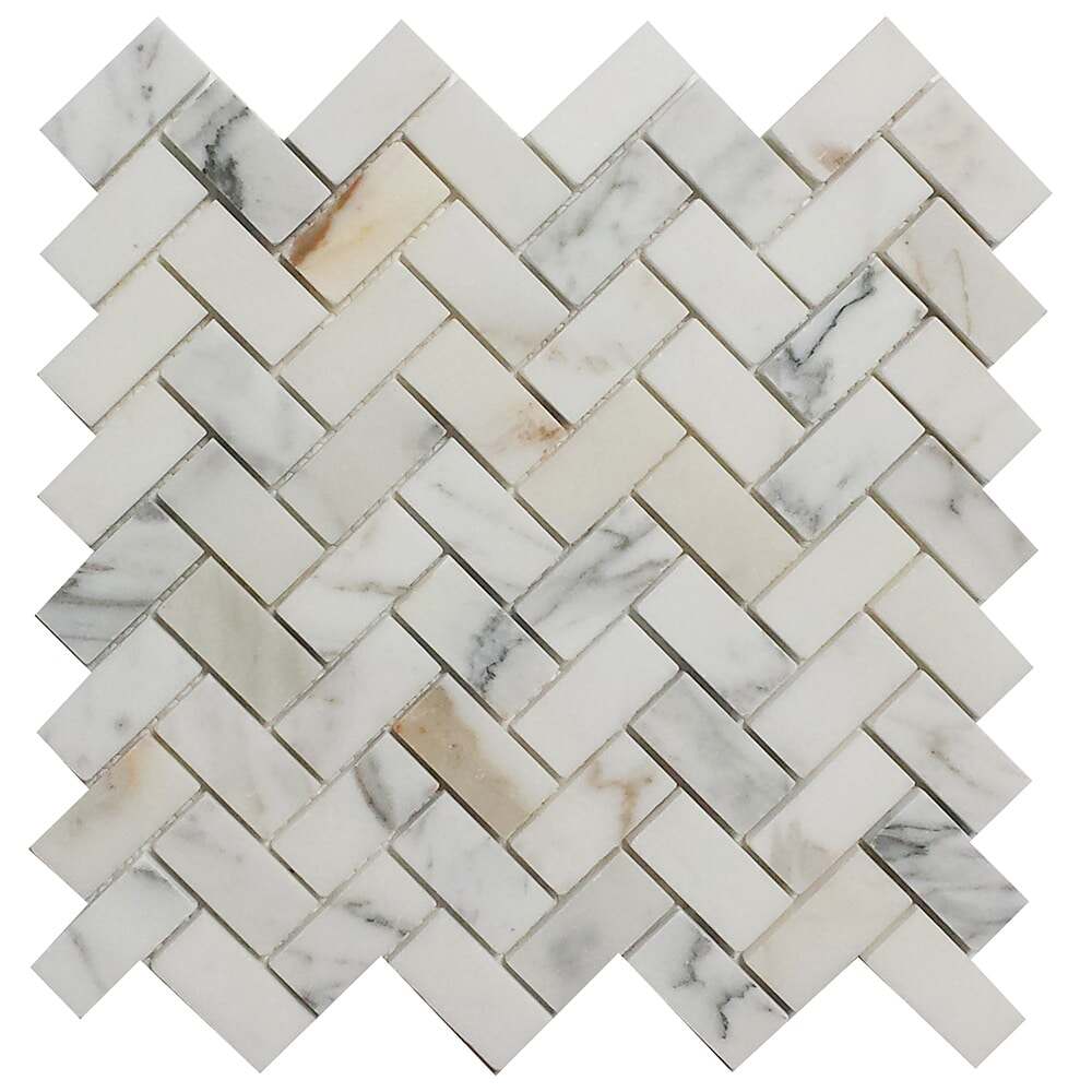 Natural Calacatta Gold White Marble Stone Herringbone Mosaic Tile Polishd Honed Finish