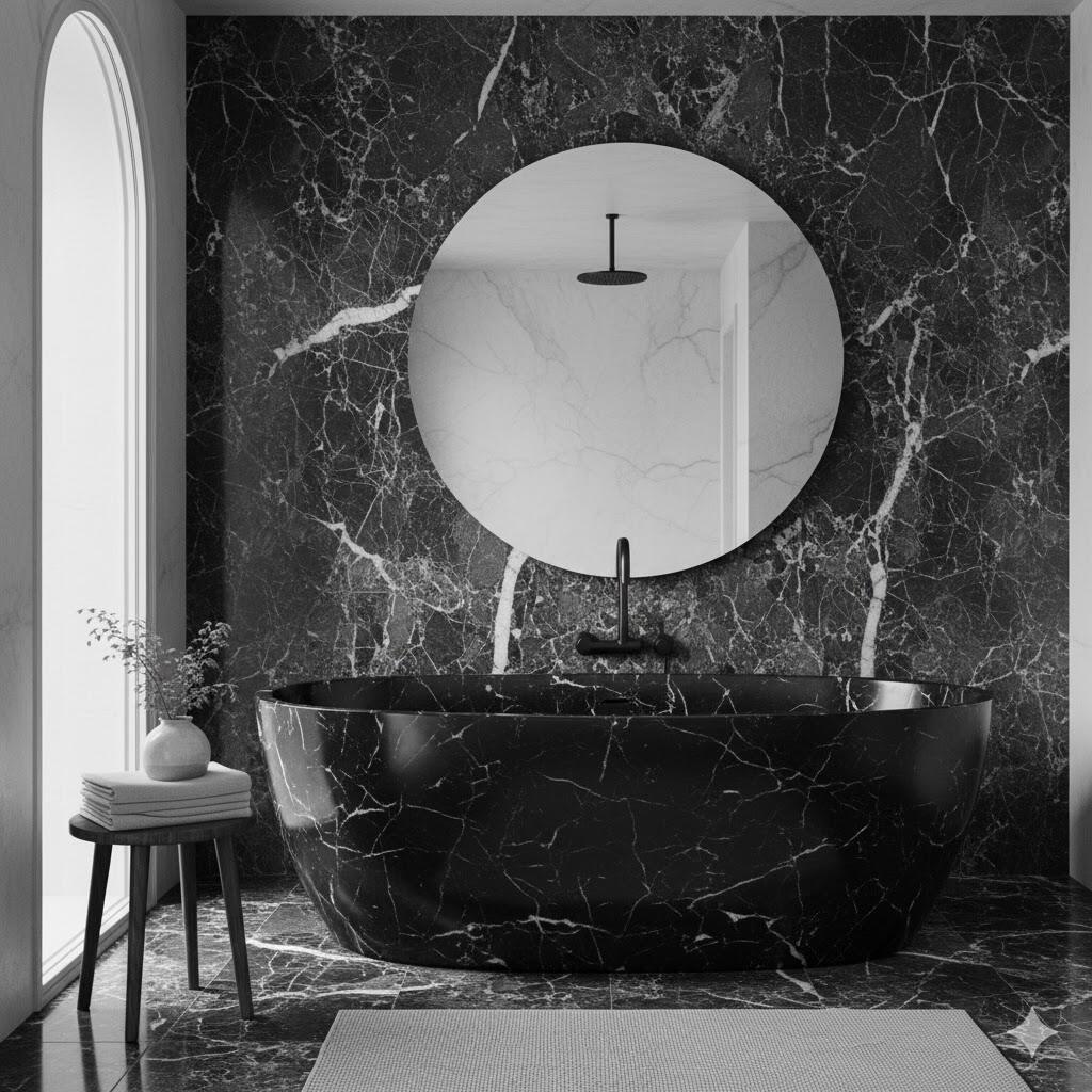 Black marquina black marble bathtub
