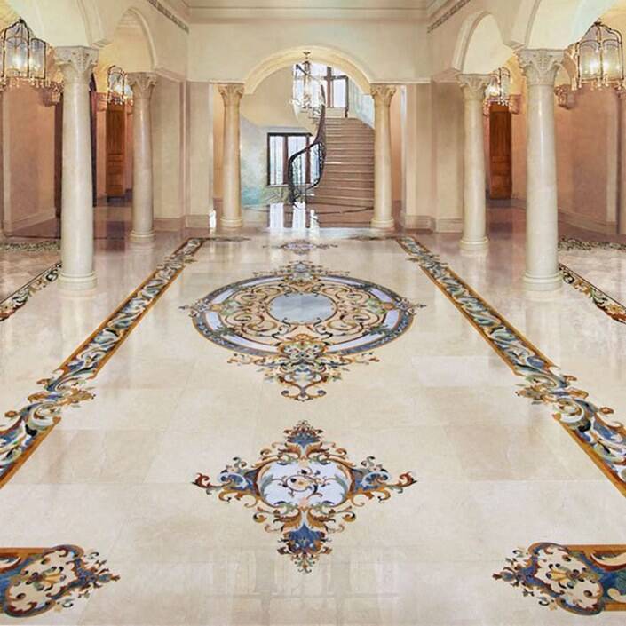 Luxurious Honed Water Jet Marble flooring for Hotel Interior Lobby factory