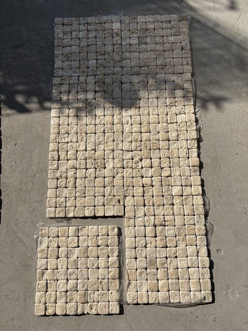 Beige Travertine Square Marble Mosaic Tiles