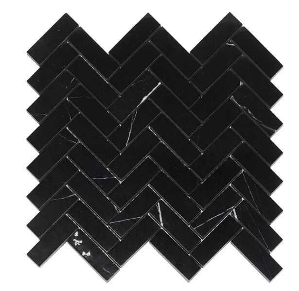 Nero Marquina Herringbone Mosaic Tile