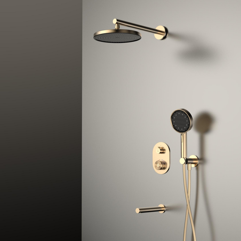 Haohan Series 1HN500701 Luxury Bathroom Fixtures Concealed Brass Mixer Valve with Rain and Waterfall Shower Set Rose Gold