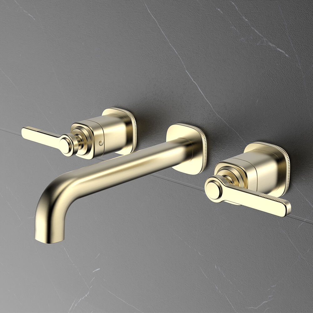 Laosi Series 1LU060108 Ceramic Valve Brass 2-Handle Bathroom Faucet 3 Holes Wall Mounted Basin Mixer Tap Rose Gold