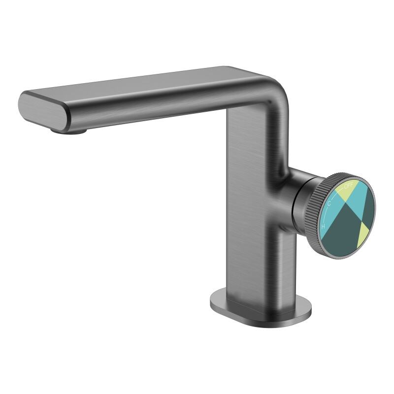 Yuan Series 1LQ310102 Premium Brass Single Handle Deck Mounted Bathroom Faucet with Cold And Hot Water Mixer Gun Grey