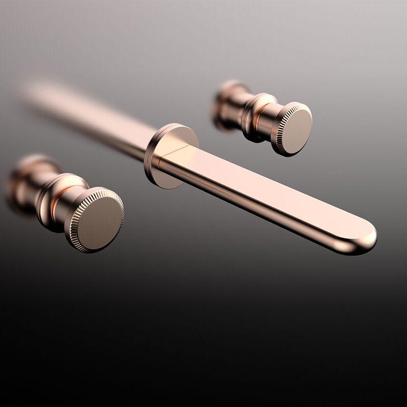 Sekko series 1SE500200 Brass Cold Hot Water Mixer Wash Basin Faucet Wall Mounted 3 Holes For Bathroom Brushed Gold 