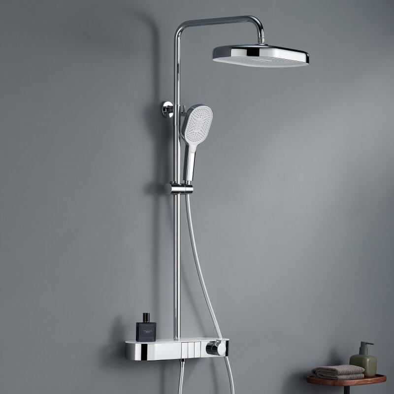 LE630113 Thermostatic Professional Grade Brass Bath Fittings Wall Mounted Rain Shower Mixer Set Chrome