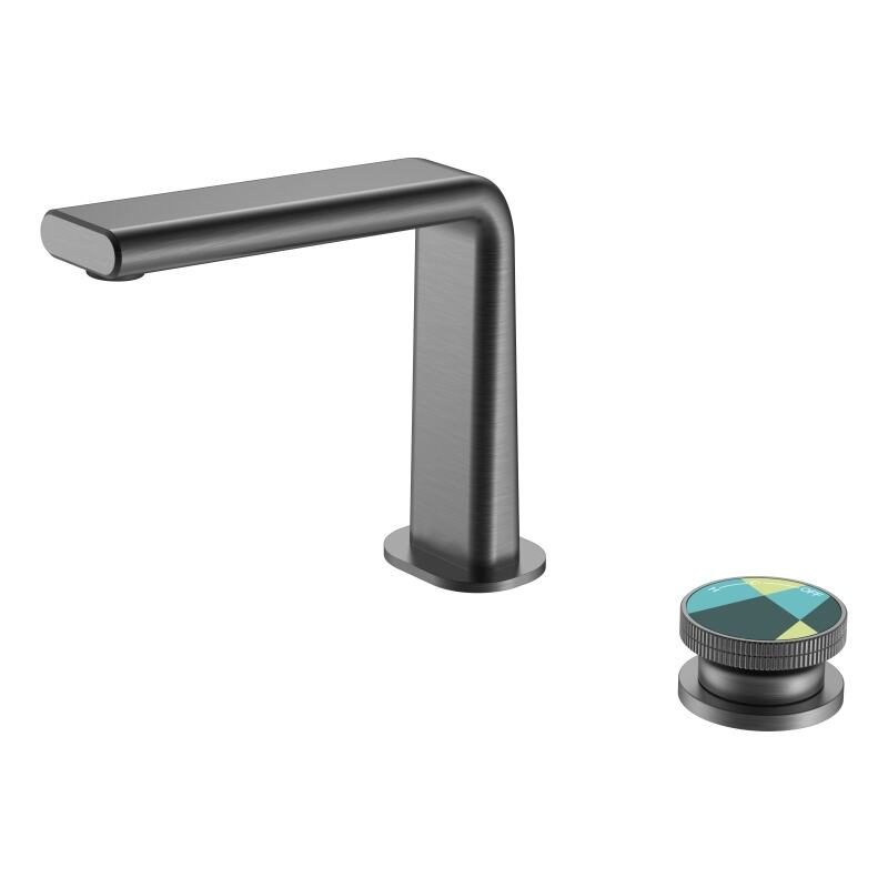 Yuan Series 1LQ310103 Water-Saving Brass Two Holes Mixer Tap for Bathroom Wash Basin and Vanity Gun Grey