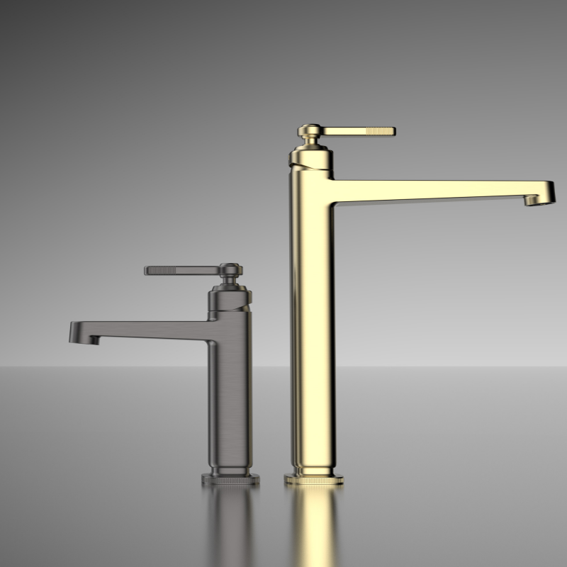 Laosi Series 1LU060101 Matte Black Finish Brass Bathroom Faucet Single Hole Deck Mounted Water Mixer Tap Gun Grey 