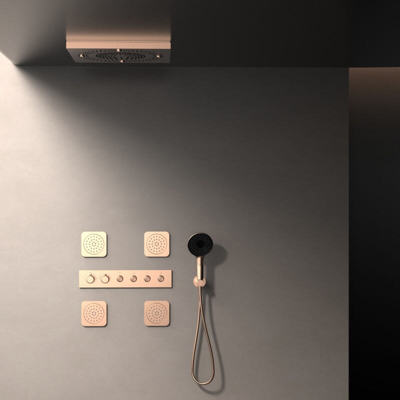 Sekko series 1SE500716 Brass Concealed Smart Thermostatic Mixer Valve with Rain Shower and Waterfall Spout Bathroom Kit Rose Gold