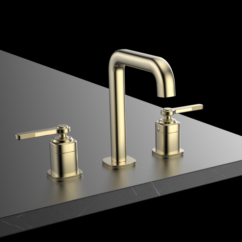 Laosi Series 1LU060106 Hot Sell Durable Brass Bathroom Sink Faucet 3 Holes Deck Mounted 2-Handle Water Mixer Tap Gold