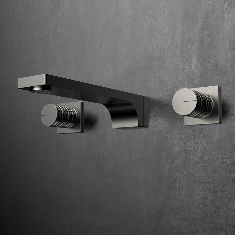 Xingrui Series 1LU240108 Modern Style Brass Bathroom Faucet Wall Mounted 3 Holes Basin Water Mixer Chrome