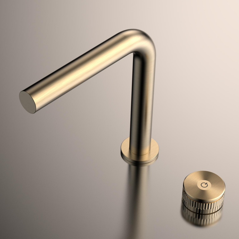 Haohan Series 1HN500102 Lead-Free Brass 2 Holes Mixer for Bathroom Wash Basin Deck Mounted Faucet Brushed Gold