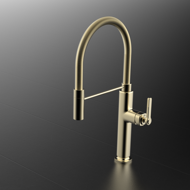 Laosi Series 1LU060200 Brass Sink Faucet with Pull Out Sprayer and 360 Rotation for Cold and Hot Water Mixing Rose Gold