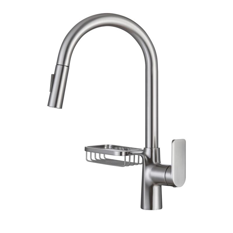 1LG050207 Brass Kitchen Sink Faucet with Pull Out Spray Mixer and 360 Degree Rotation Flexible Design Chrome