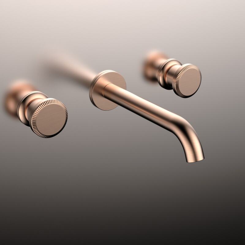 Sekko series 1SE500203 Premium Brass 3 Holes Wall Mounted Bathroom Faucet with Cold Hot Water Mixer Black 