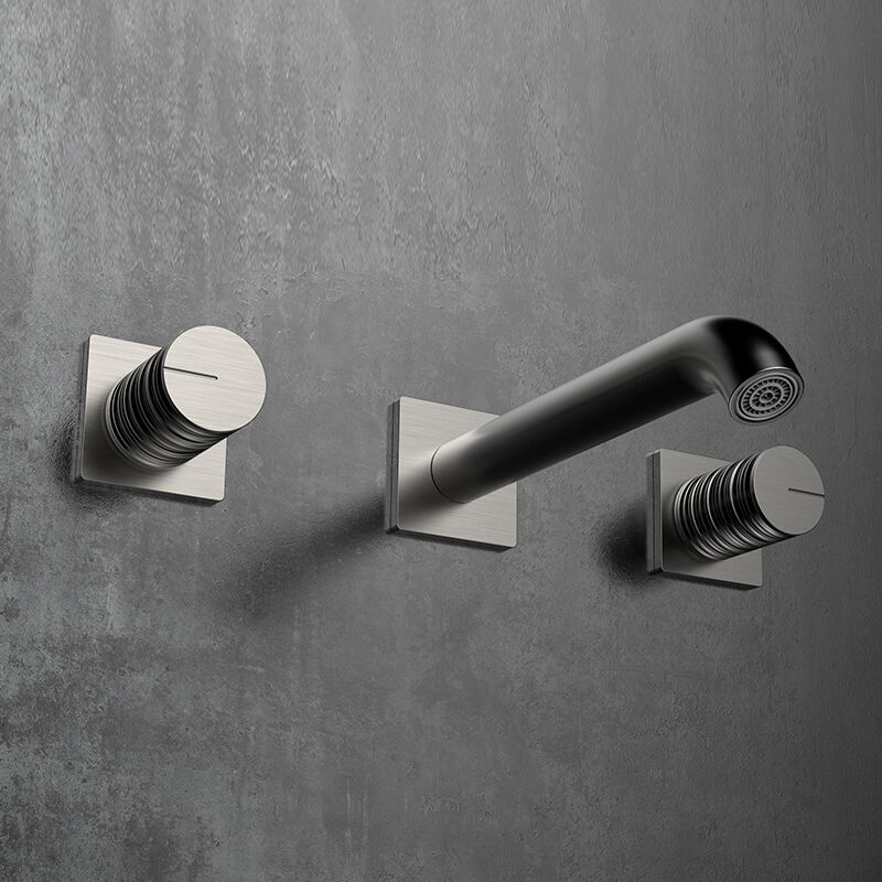 Xingrui Series 1LU240110 Easy Install Wall Mounted Brass Faucet 3 Holes Bathroom Sink Water Mixer Black