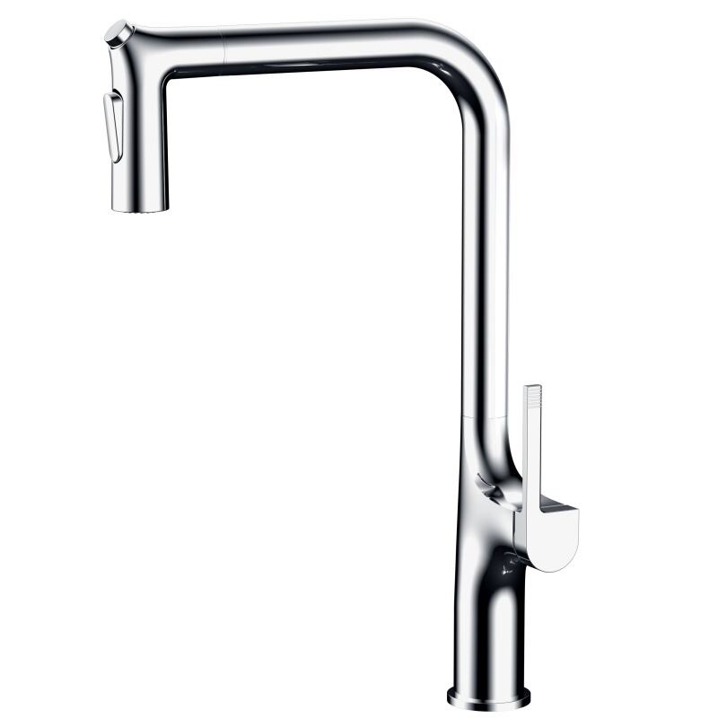 1LP560201Kitchen Brass Faucet Single Handle with Pull Down Sprayer and Flexible 360 Rotation Hose Chrome