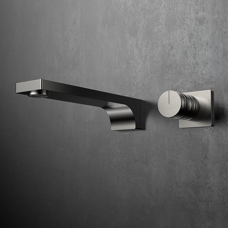 Xingrui Series 1LU240107 European Style Brass Two Holes Bathroom Faucet with Wall Mounted Mixer Tap Brushed Gold