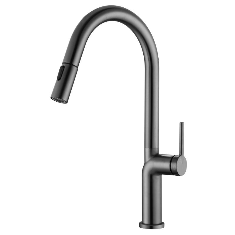 1LN560200 Cold and Hot Water Mixer Brass Tap with Pull Out Sprayer and 360 Rotation for Kitchen Sink Gold