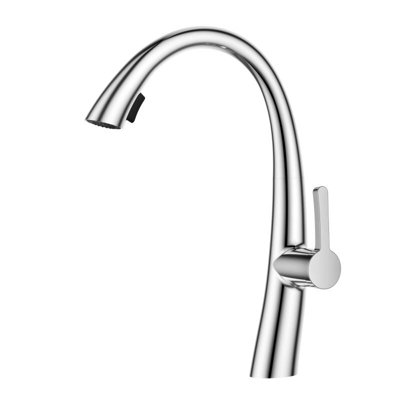 1LG060202 Kitchen Sink Brass Faucet with Pull Out Sprayer Mixer Tap Chrome