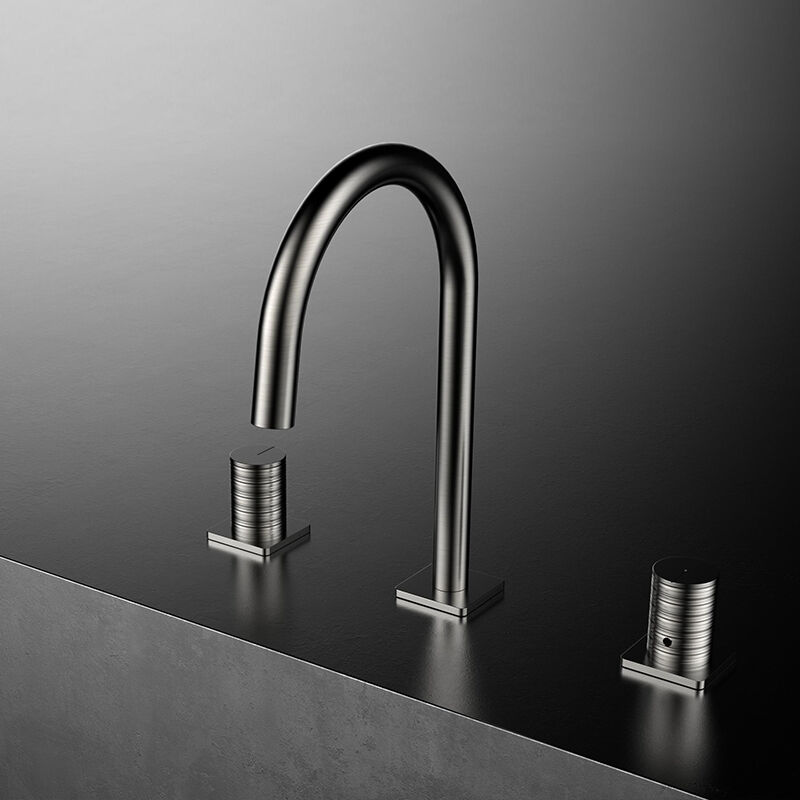 Xingrui Series 1LU240106 Modern Style 2-Handle Brass Bathroom Faucet Deck Mounted 3 Holes Basin Water Mixer Chrome