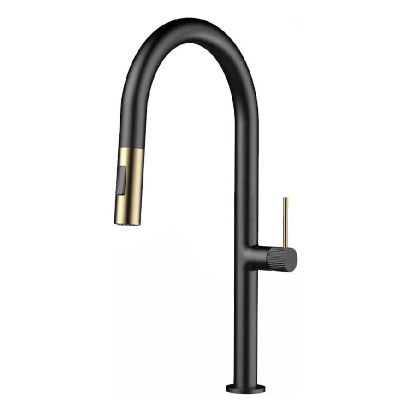 NewCool Series 1LN740201 Hot Sell Brass Pull Down Spray Kitchen Faucet with Single Handle for Cold Hot Water Brushed Gold